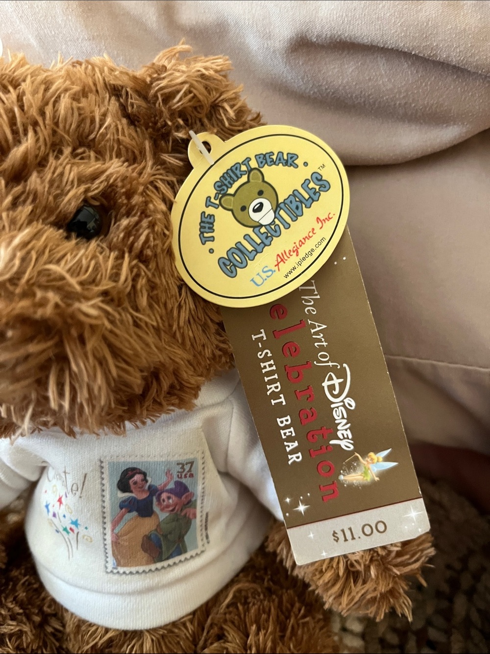 NWT Art of Disney USPS Brown Plush Bear w/White T-Shirt Featuring Princess Art - Picture 3 of 6